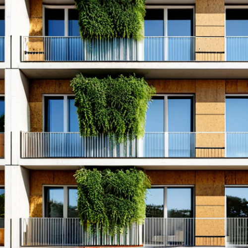 Sustainable Building Facade**

"Modern apartment building in Lisbon, Portugal, featuring a ventilated facade with natural cork cladding and integrated vertical garden, fully clothed people on balconies, abundant greenery, safe for work, appropriate content, fully clothed, professional architecture photography, high-quality render, perfect anatomy, natural proportions, family-friendly."

**