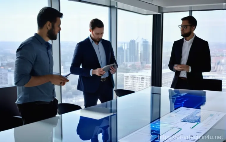 건축기술사 실무에서 활용할 수 있는 소프트웨어 - **Prompt:** A diverse team of civil engineers and architects (including men and women of various eth...