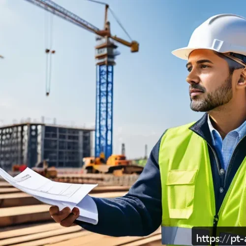 건축기술사 자격증의 장점 - A professional civil engineer in business attire wearing a safety vest and a hard hat, confidently r...